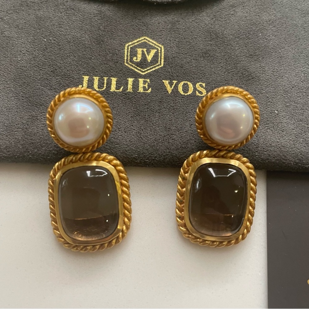 Julie Vos Gold Tigers Eye Drop Earrings